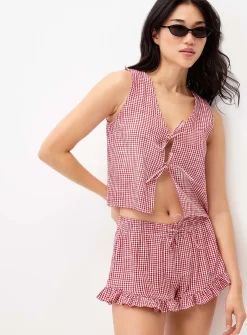 Printed tie-front cami