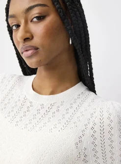 Puff sleeve pointelle knit sweater
