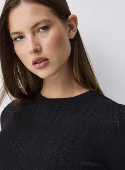 Puff sleeve pointelle knit sweater