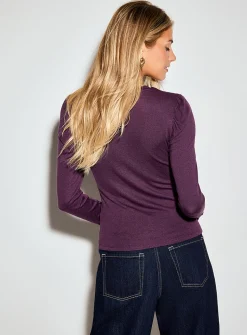 Puff-shoulder supple knit T-shirt