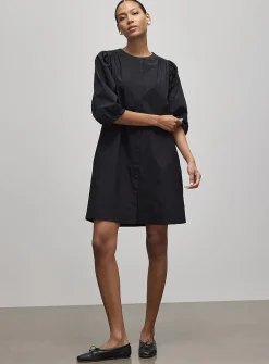 Puff-sleeve loose poplin dress