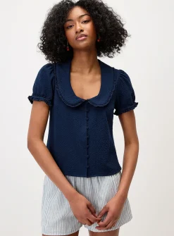 Puff-sleeve Peter Pan collar blouse