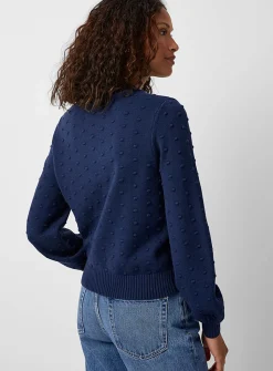 Puff-sleeve pompom sweater