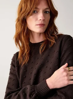 Puff-sleeve pompom sweater