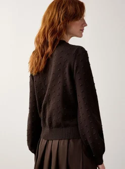 Puff-sleeve pompom sweater