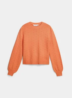 Puff-sleeve pompom sweater