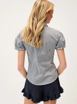 Puff-sleeve poplin shirt