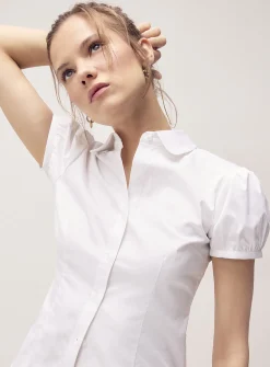 Puff-sleeve poplin shirt