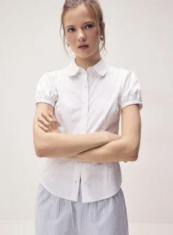 Puff-sleeve poplin shirt