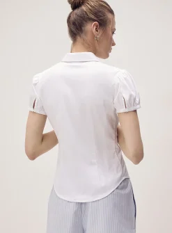 Puff-sleeve poplin shirt