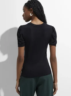 Puff-sleeve supple knit T-shirt