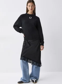Puff-sleeve thick knit sweater