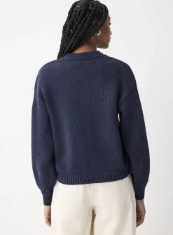 Puff-sleeve thick knit sweater