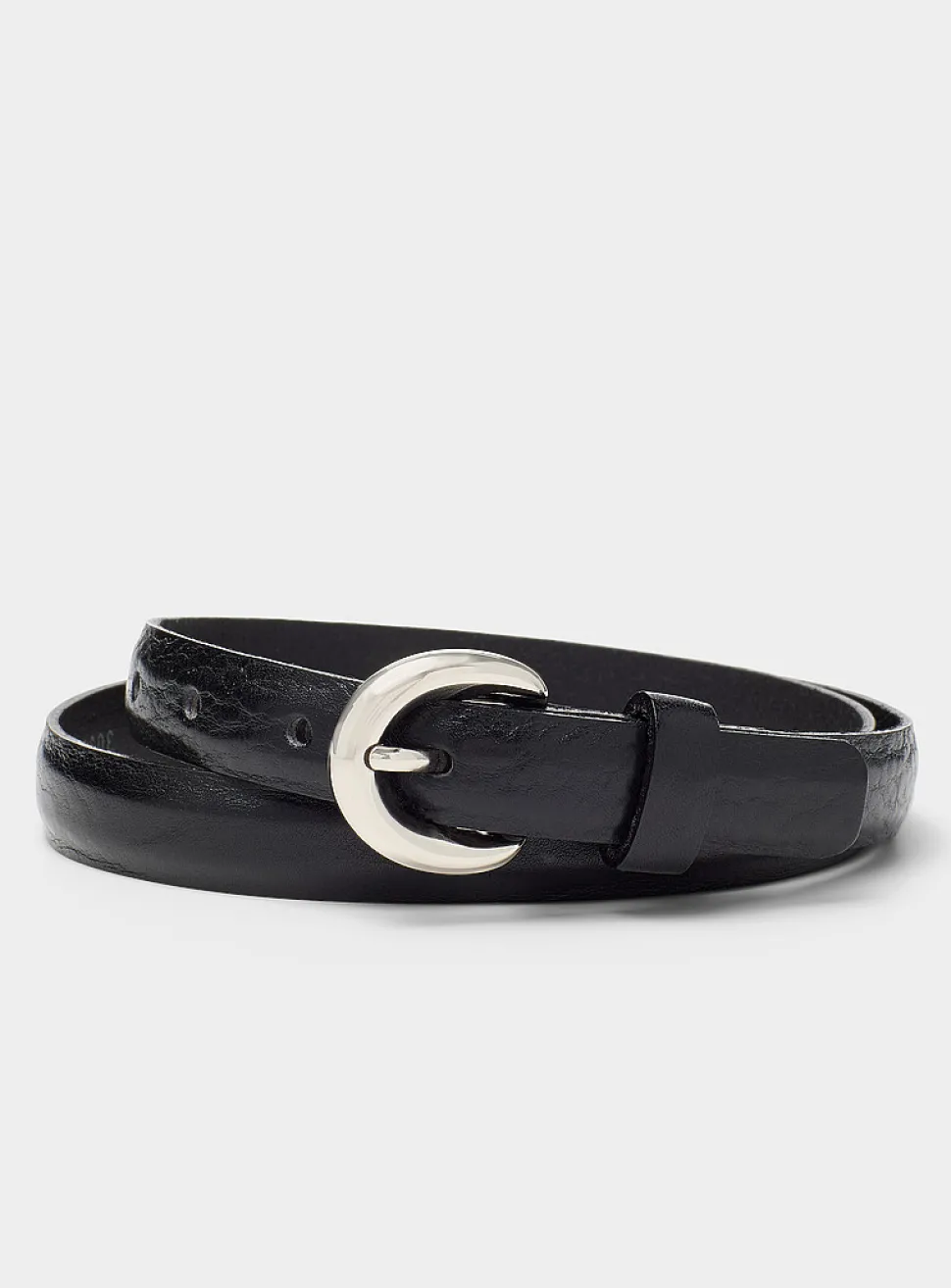 Puffy round-buckle textured leather belt
