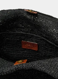 Pure black braided raffia XXL tote bag