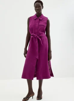 Pure linen belted shirtdress