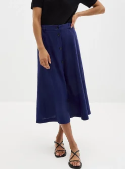 Pure linen button-up skirt