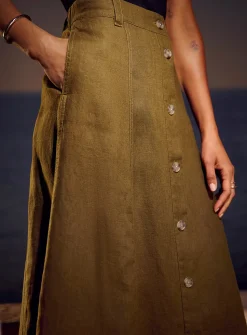 Pure linen button-up skirt