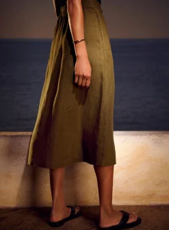 Pure linen button-up skirt