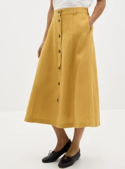 Pure linen button-up skirt