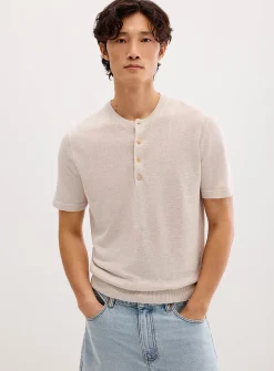 Pure linen knit Henley sweater