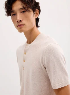 Pure linen knit Henley sweater