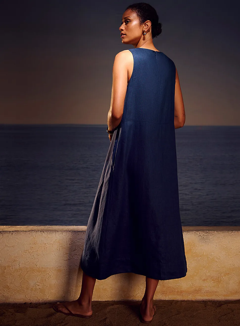 Pure linen trapeze maxi dress