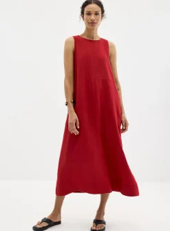 Pure linen trapeze maxi dress