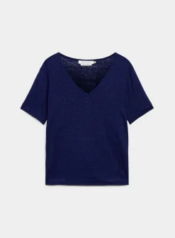 Pure linen V-neck T-shirt