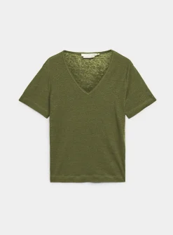 Pure linen V-neck T-shirt