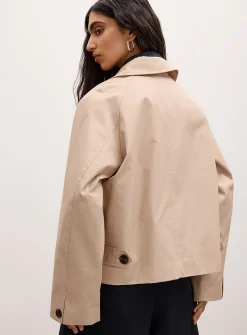 Raglan sleeve cropped boxy-fit trench coat