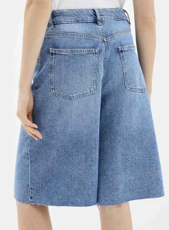 Raw-hem luxurious denim Bermudas