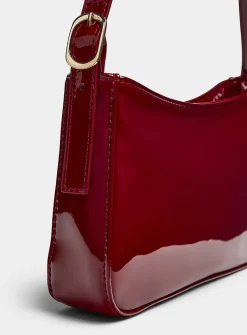 Rectangular faux patent leather shoulder bag