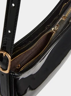 Rectangular faux patent leather shoulder bag