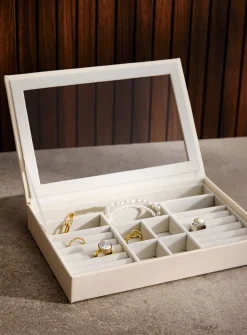 Rectangular faux-leather jewellery box
