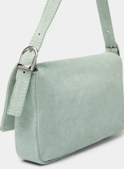 Rectangular suede baguette bag