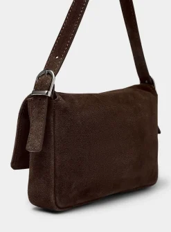 Rectangular suede baguette bag