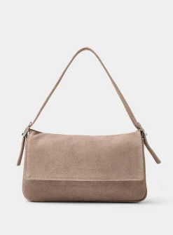Rectangular suede baguette bag