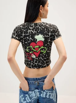 Red logo leopard print mini T-shirt