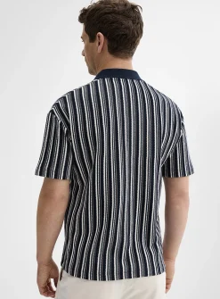 Retro stripe Johnny-collar polo