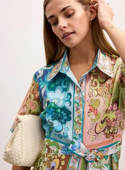 Retro-print belted mini shirtdress