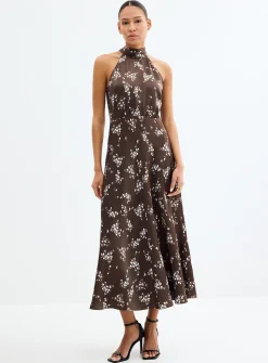 Rheo textured floral satin halter dress