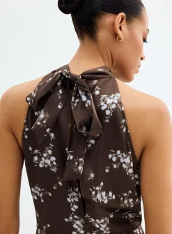 Rheo textured floral satin halter dress
