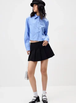 Rhinestone stripes cropped shirt