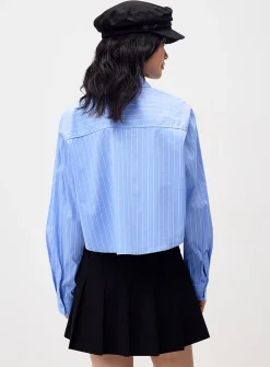 Rhinestone stripes cropped shirt