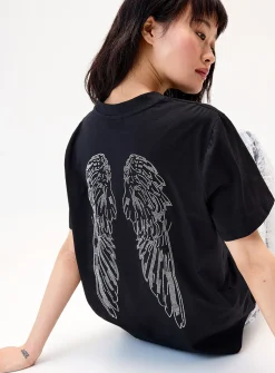 Rhinestone wings loose T-shirt