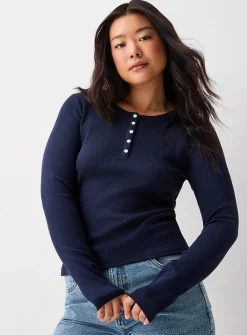 Ribbed fitted Henley T-shirt