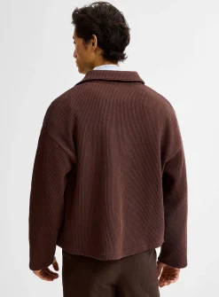 Ribbed fleece-lined cardigan