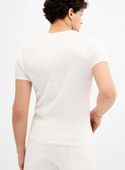 Ribbed jersey slit-neck T-shirt