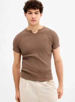 Ribbed jersey slit-neck T-shirt